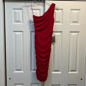 NWT Love X Design Womens Red Chiffon Midi Bodycon Dress Size Small